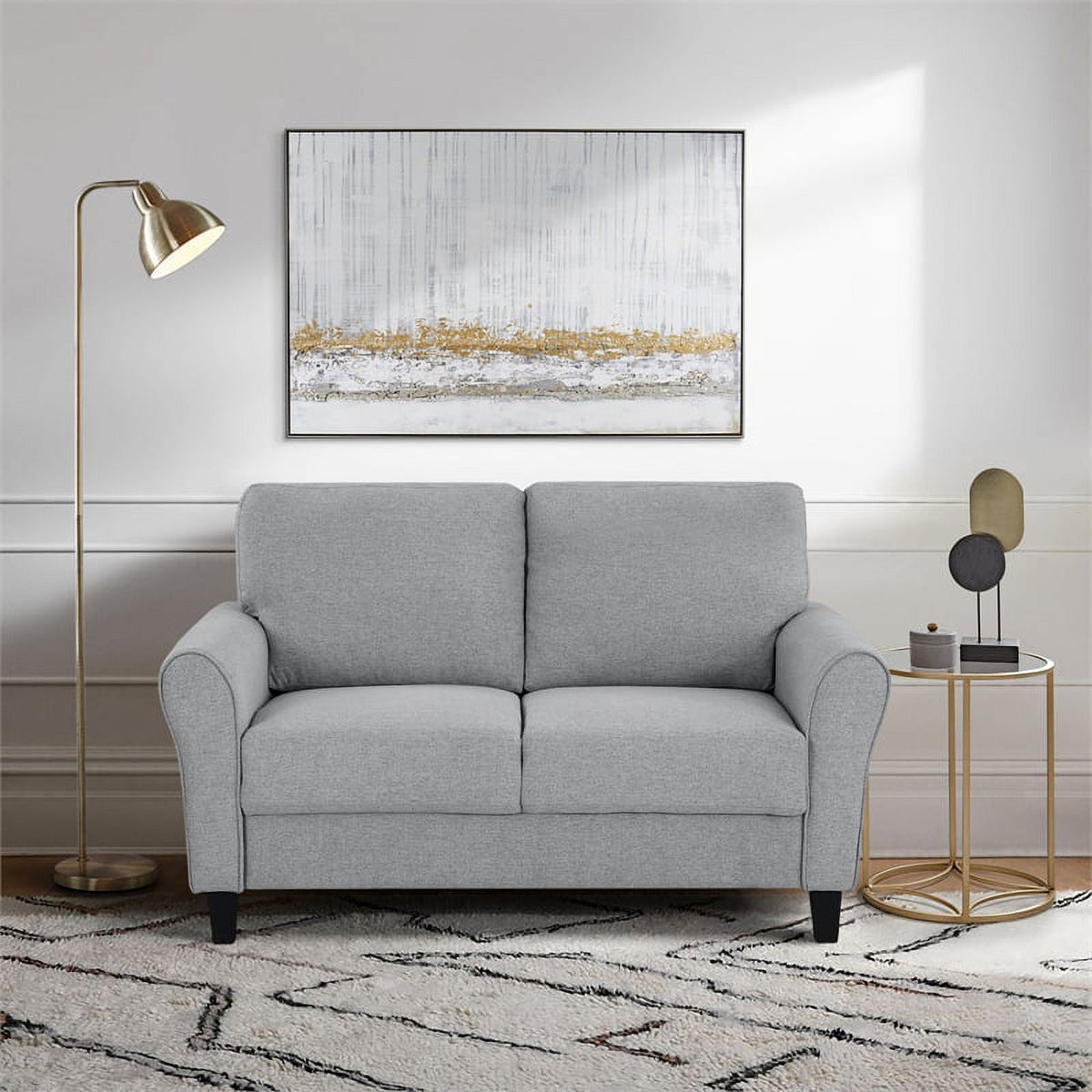 Transitional Solid Wood and Polyester Love Seat in Dark Gray/Black Y786