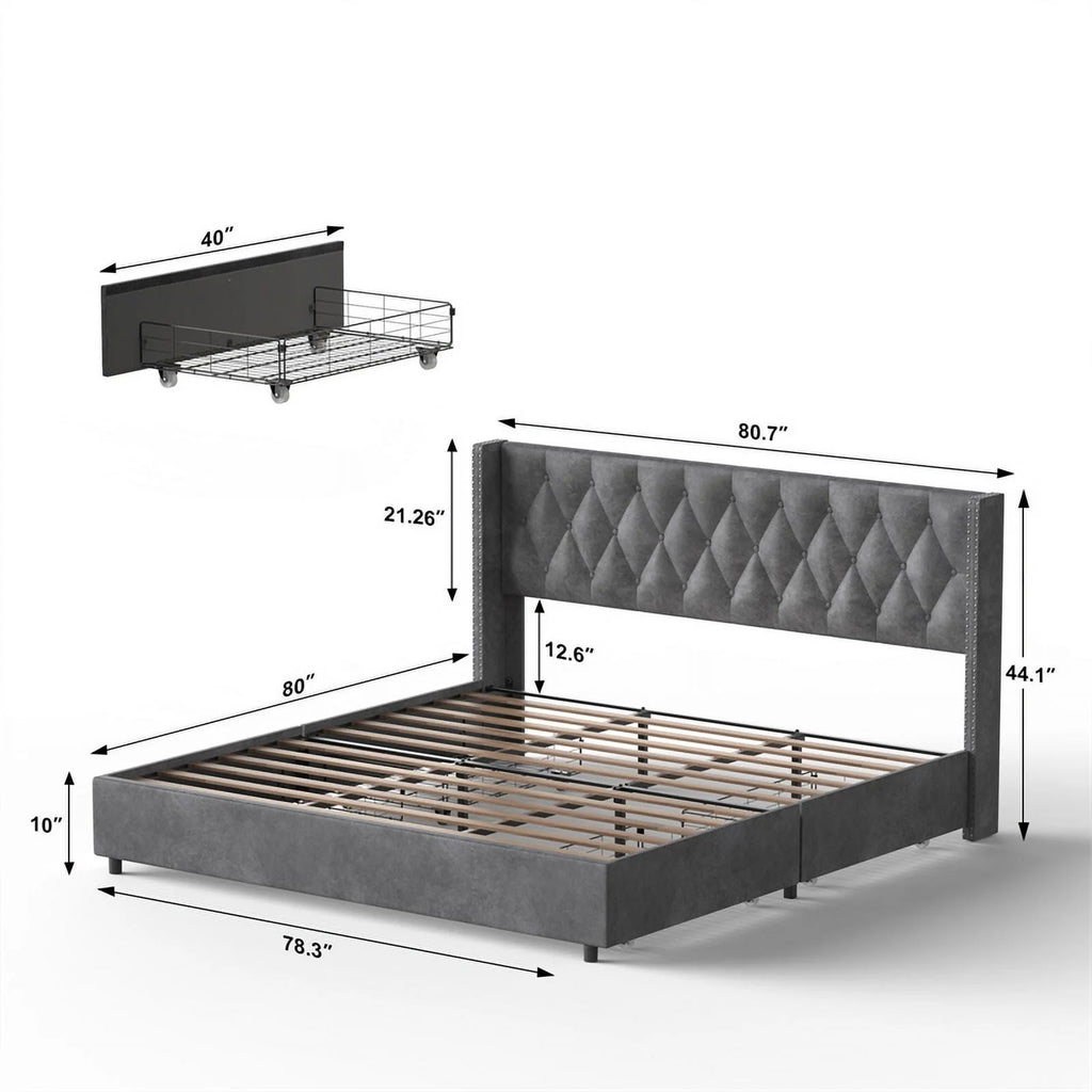 Velvet King Size Platform Bed O49342