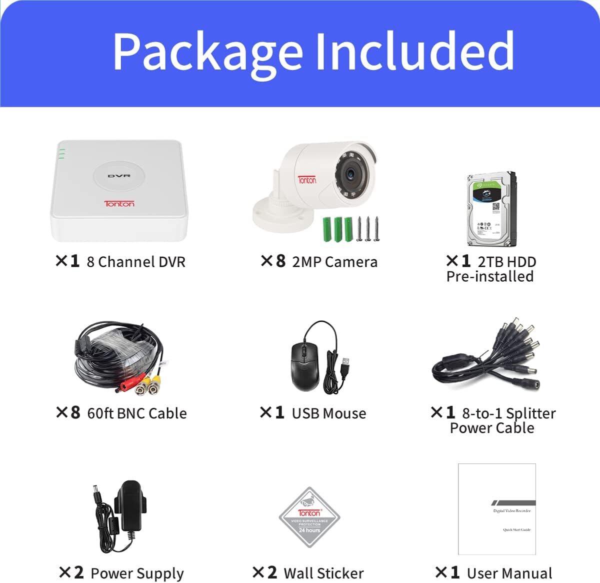 8 Channel 5MP Security Camera System with 2TB HDD and 8 Bullet Cameras B39934