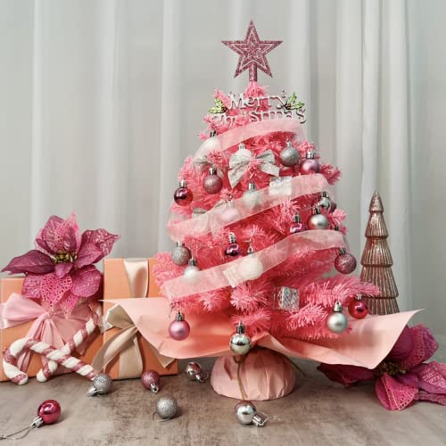 20" Pink Artificial Christmas Tree with Lights and Star Treetop U25457