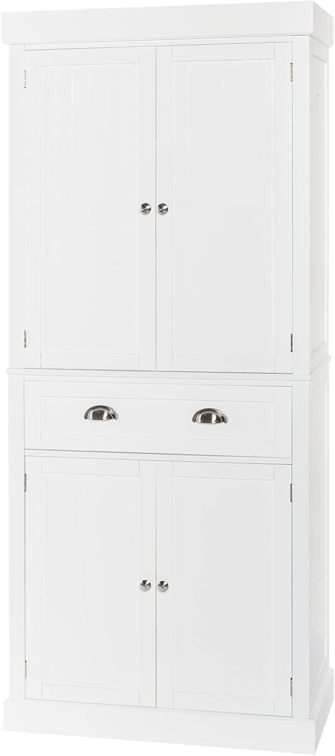 White 72" Tall Wood Pantry Cabinet with Doors and Shelves H6459