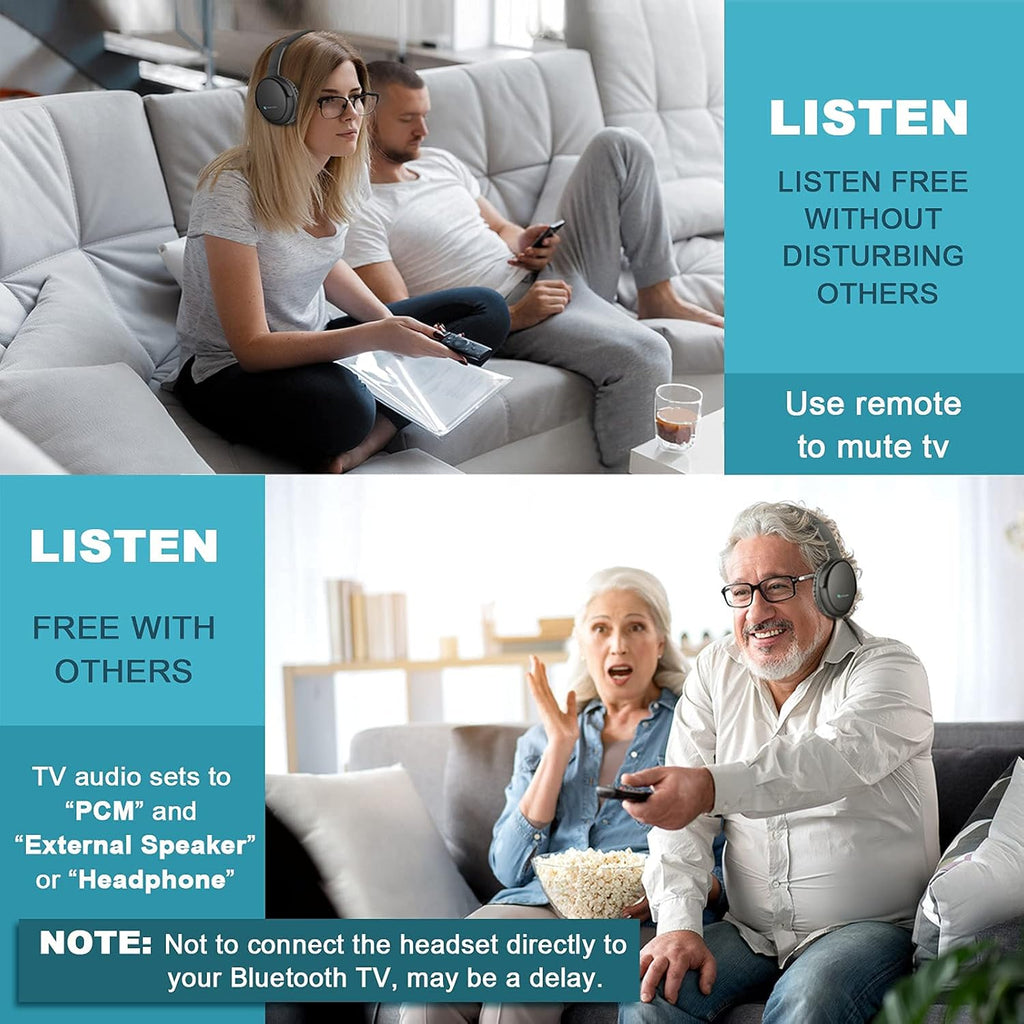 Wireless Headphones with Optical Bluetooth Transmitter, up to 165ft Range, Black Y68786