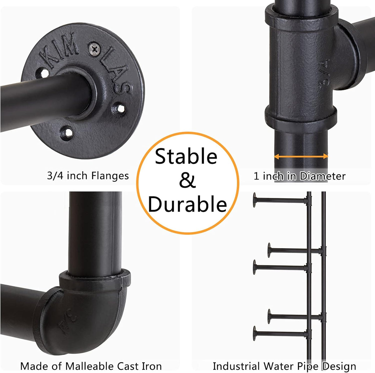Iron Pipe Shelf Wall Mount 2 Pack 5 Tier U22818