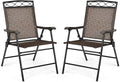 Set of 2 Brown Folding Outdoor Chairs with Armrest and Metal Frame H47634