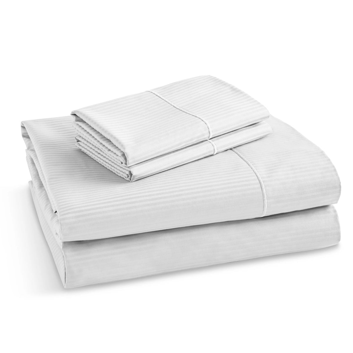 4-Piece 600 Thread Count White Striped Cotton Bed Sheet Set R701