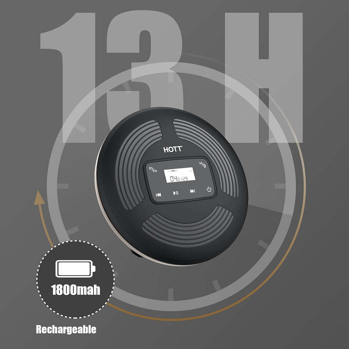 Portable CD Player with Bluetooth 5.0 and FM Transmitter K866845