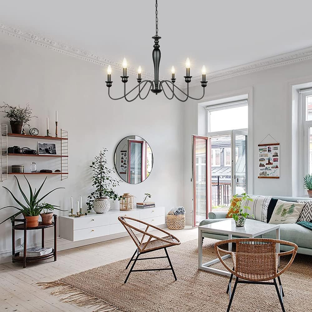 Black 6-Light Farmhouse Candle Chandelier M2547