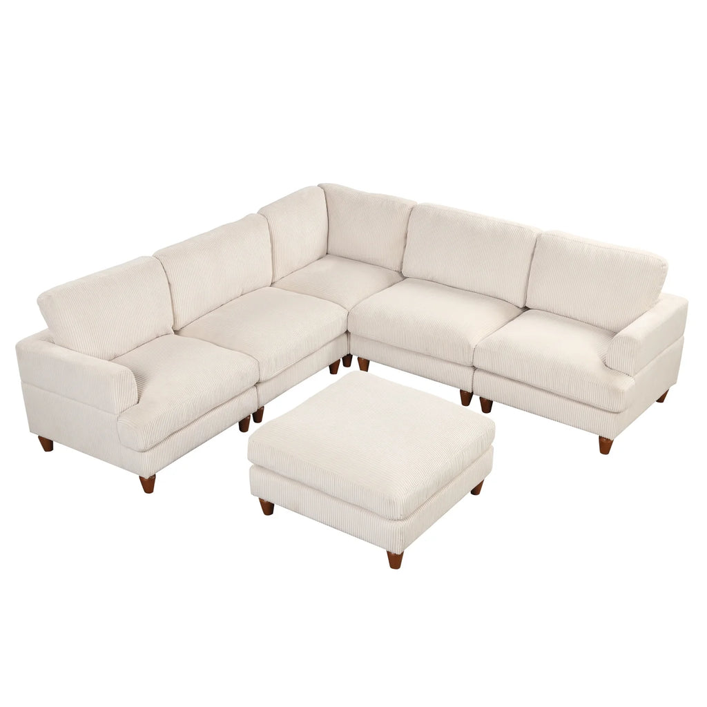Beige Corduroy Modular Sectional Sofa with Chaise V47411