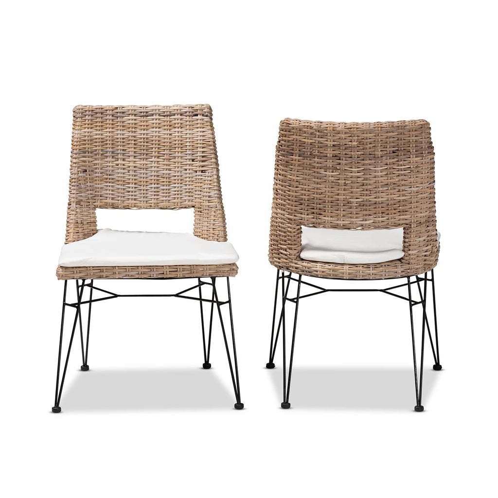 Grey Natural Rattan Metal Dining Chair 2-Piece Set J3990