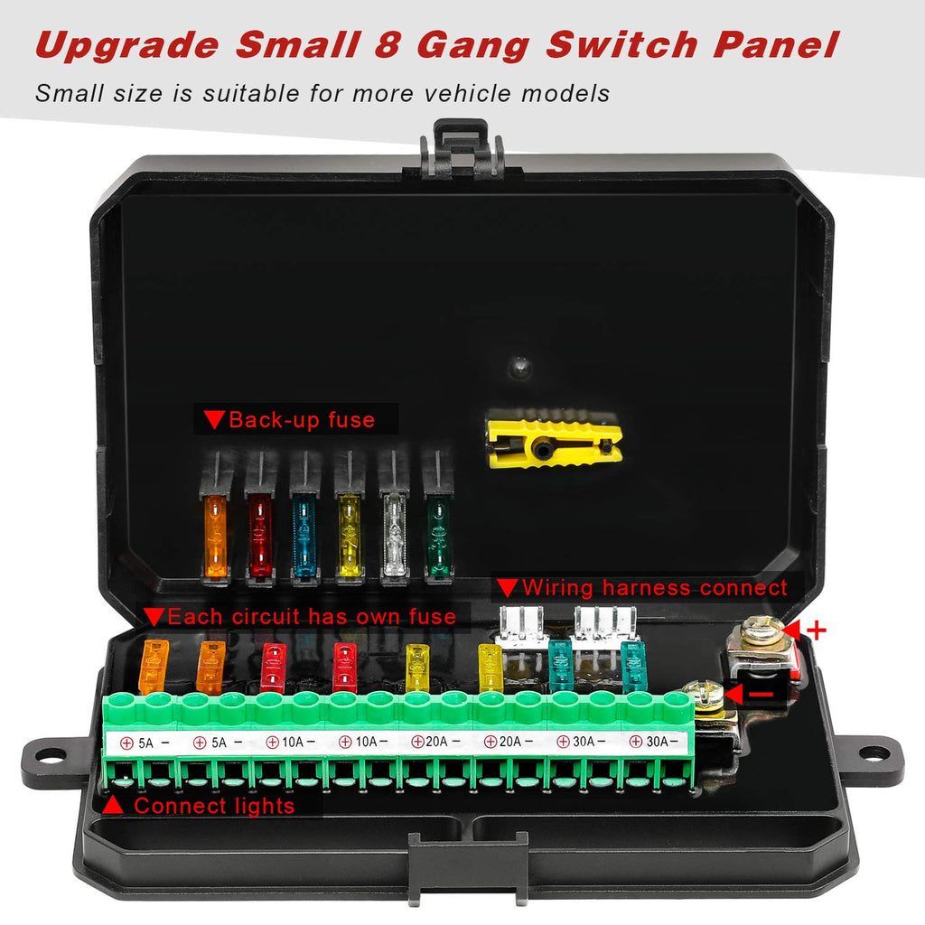 8 Gang Switch Panel Kit with Harness and Label Stickers E8314
