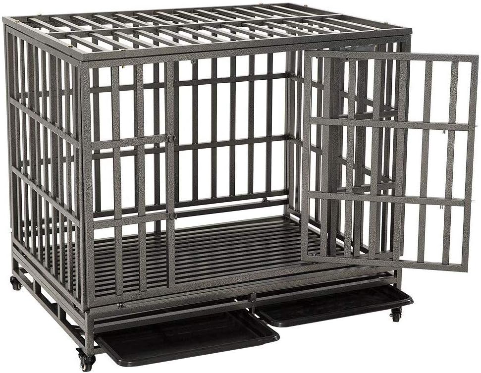 38 Heavy Duty Steel Dog Crate with Two Lock and Four Wheels V680065