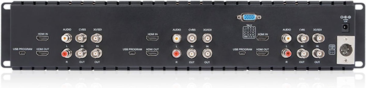 Triple 5 Inch 800x480 Pixel Rack Mount LCD Monitor with 3G-SDI, HDMI, AV Input and Output with Microfiber Cloth I6067