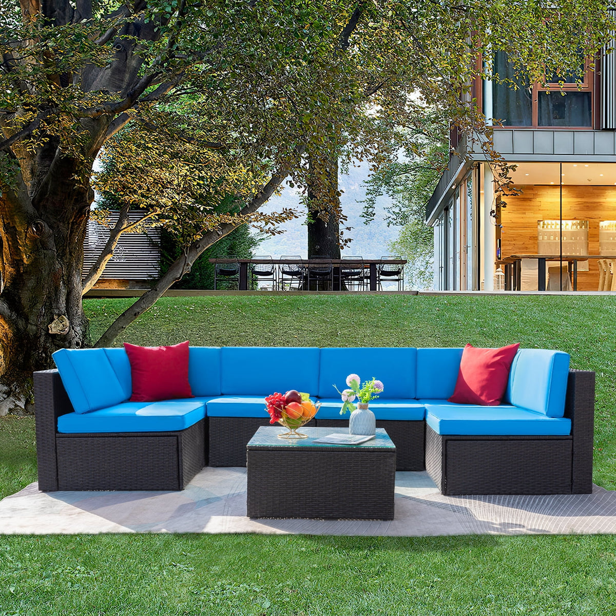 7 Pieces PE Rattan Patio Conversation Set S16071