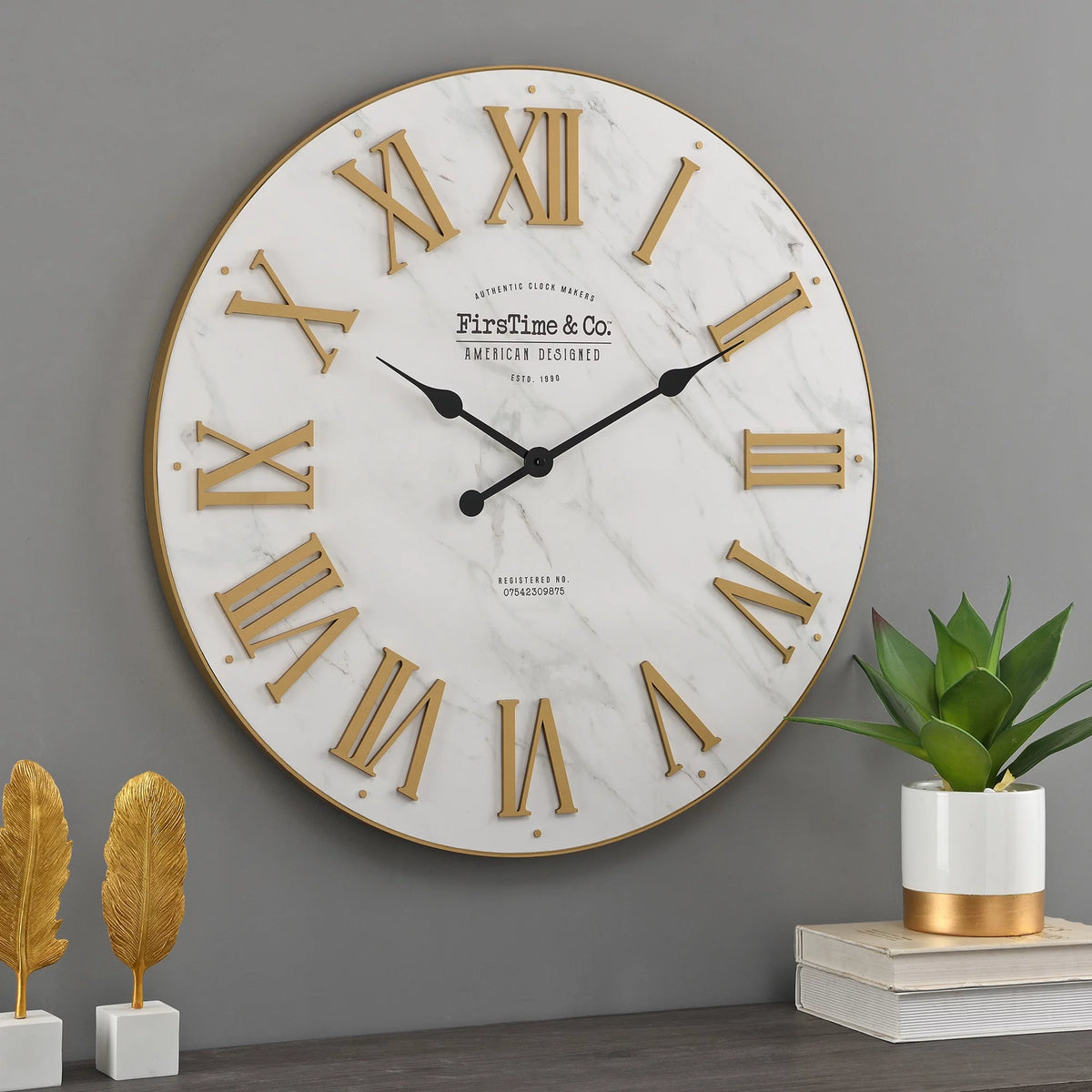 Gold and White Analog Wall Clock Y586492