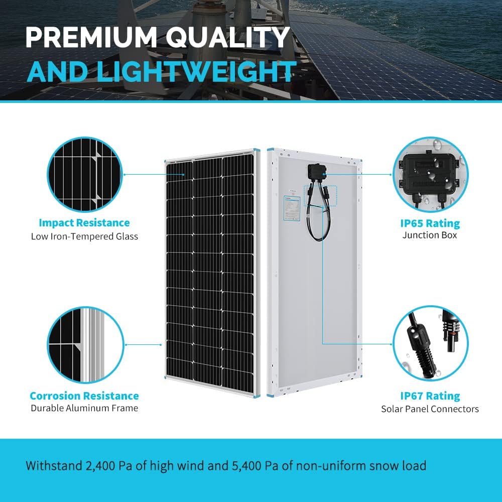 100 Watt 12 Volt Monocrystalline Solar Panels 2-Pack Z606598