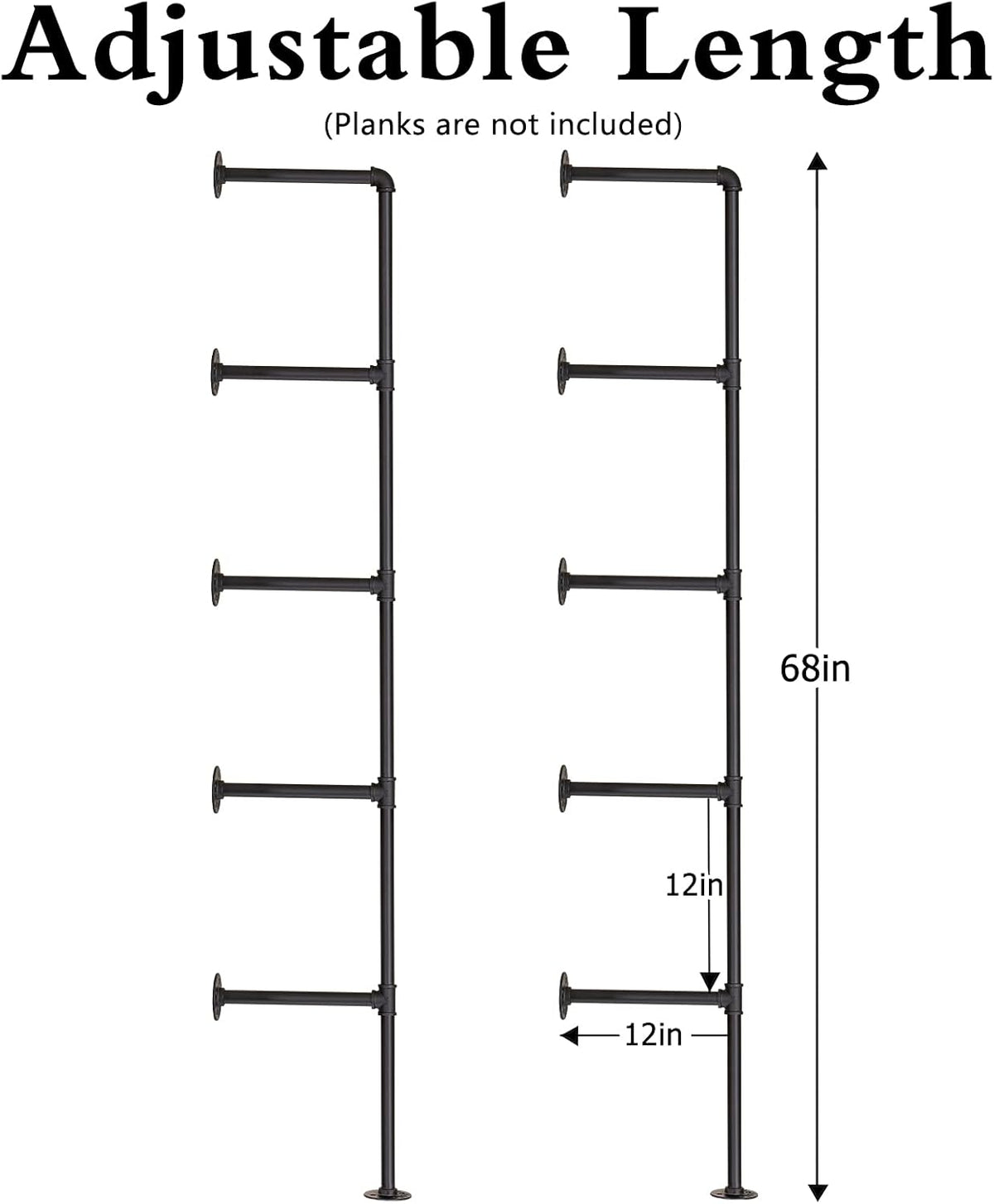 Iron Pipe Shelf Wall Mount 2 Pack 5 Tier U22818