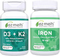 Iron Supplement and Vitamin D3 K2 Bundle, Sugar Free, 3-Months Supply G753