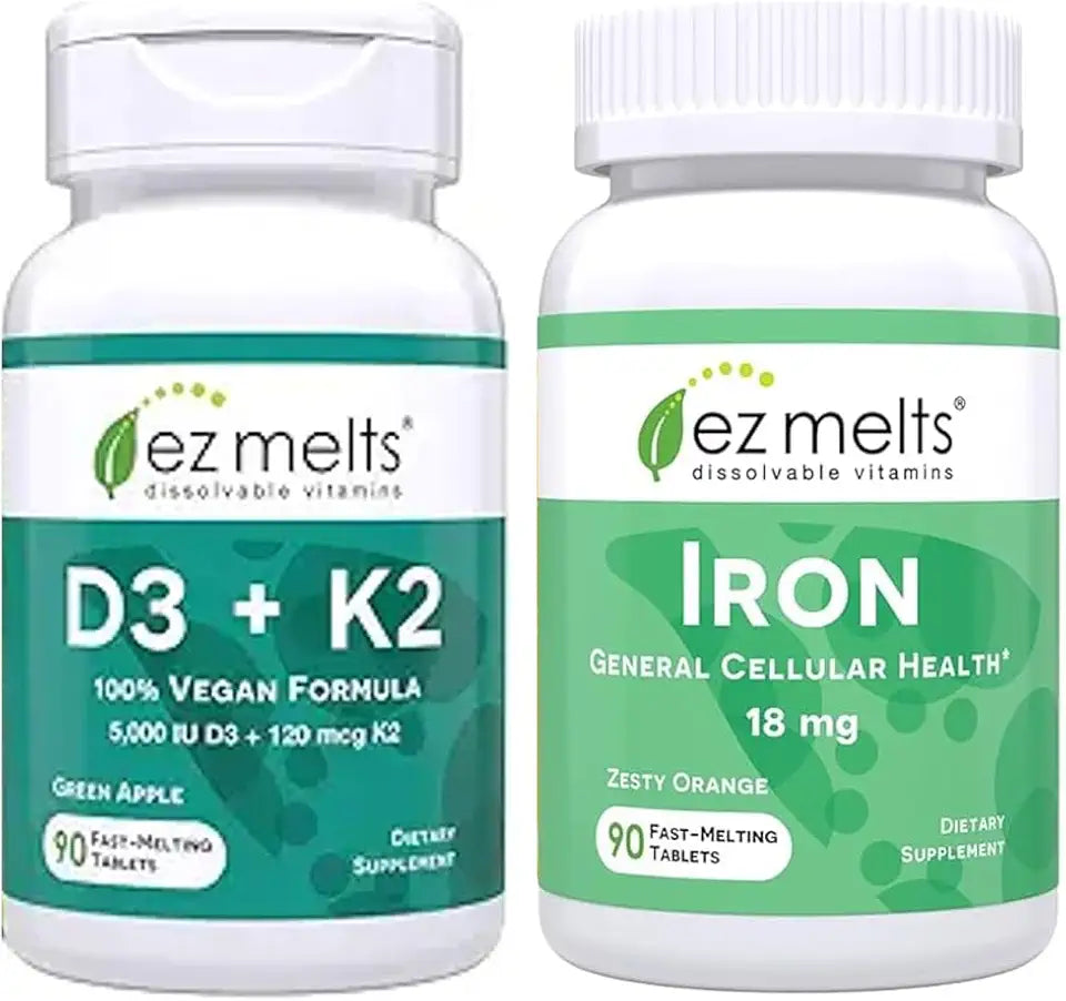 Iron Supplement and Vitamin D3 K2 Bundle, Sugar Free, 3-Months Supply G753