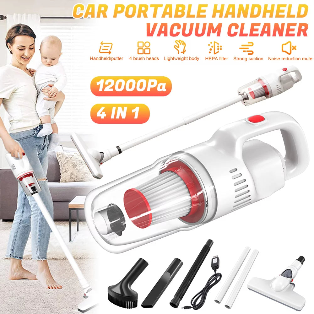 Cordless Stick Vacuum Cleaner, 12000Pa 4 in 1 Handheld (White) Y41693