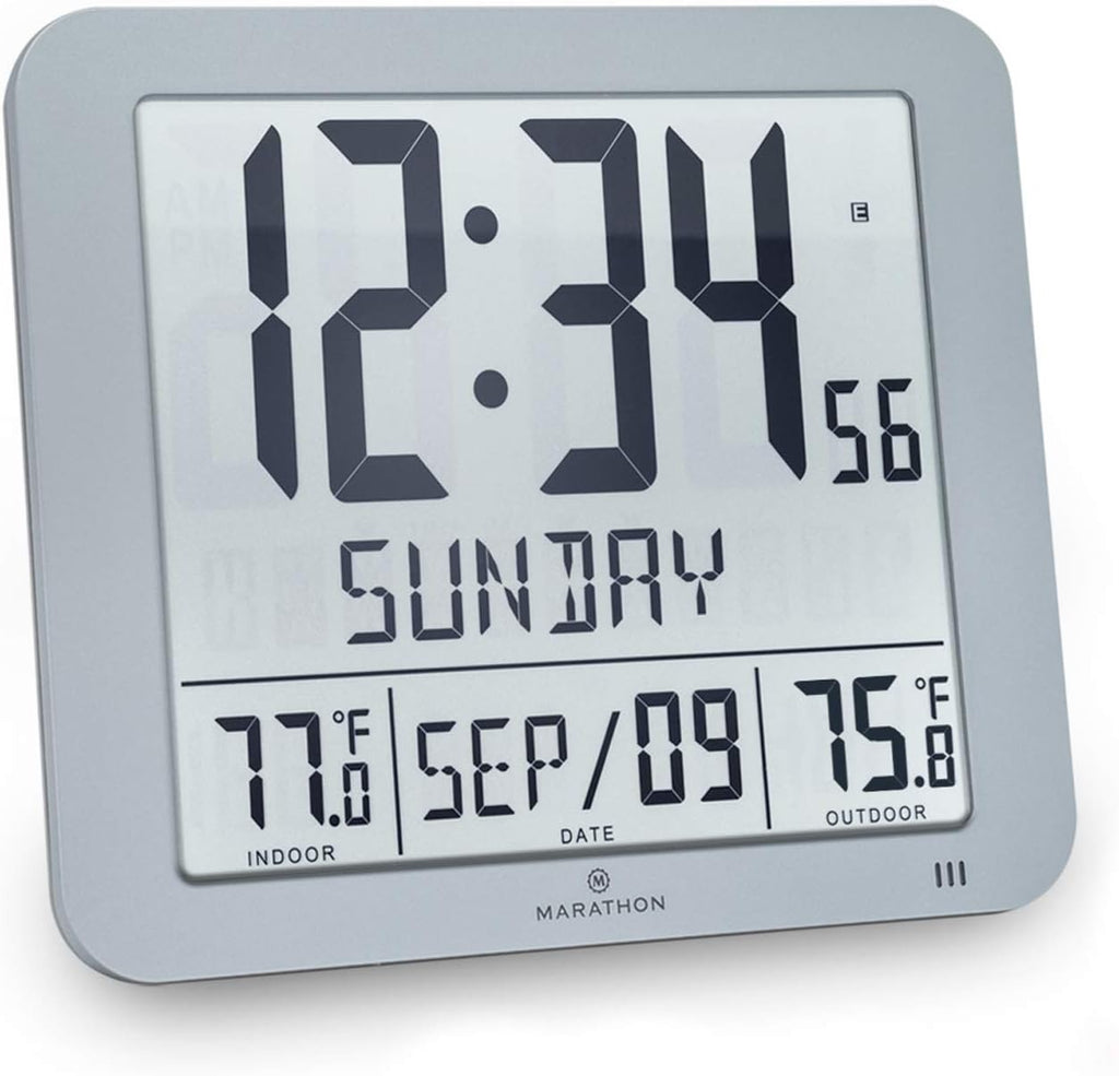 Slim Atomic Wall Clock with Indoor/Outdoor Temperature P404250