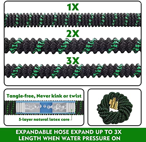 50 ft Expandable Garden Hose with 3/4" Solid Brass Fittings and 10 Pattern Spray Nozzle F726