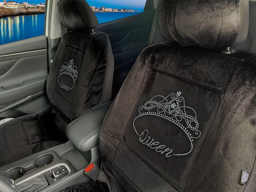 Queen Crown Crystal Diamond Bling Rhinestone Studded Car Seat Covers Set E175438
