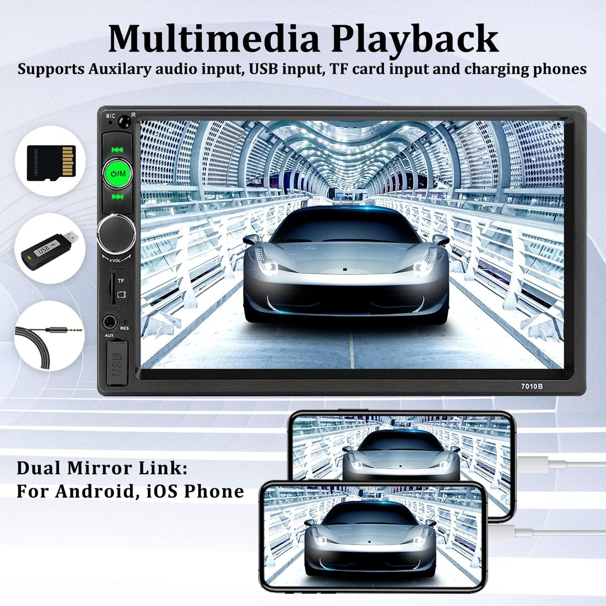 Double Din 7 Inch Touch Screen Bluetooth Car Stereo with Backup Camera G613