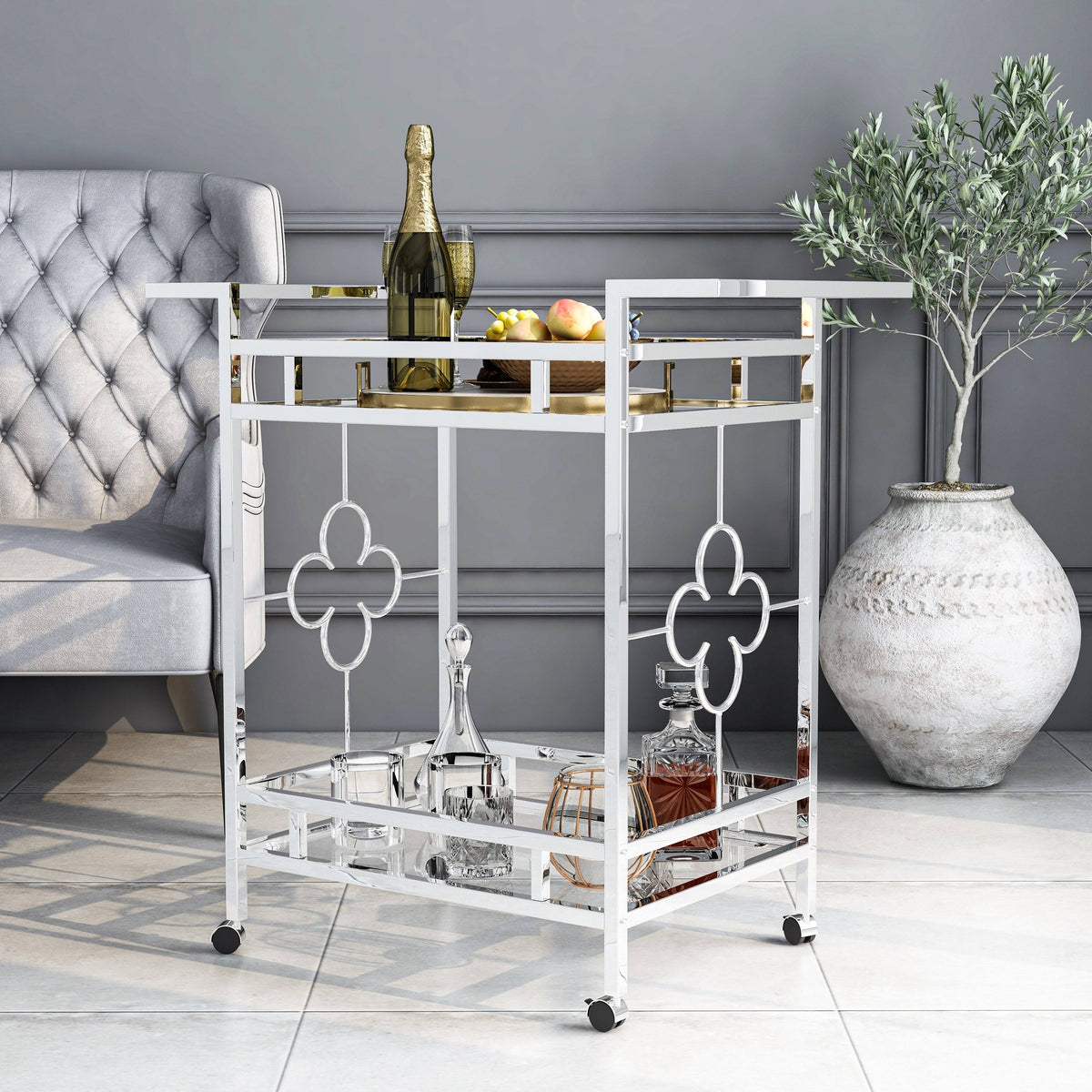 Chrome 2-Shelf Serving Cart E6390