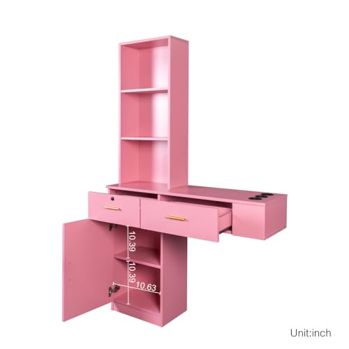 Pink Wood Computer Desk with Drawers Shelves Dresser Desk K1698