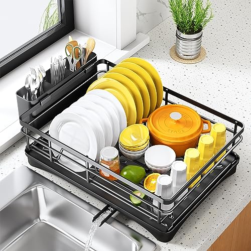 White Large Dish Rack with Drainboard and Utensil Holder M310