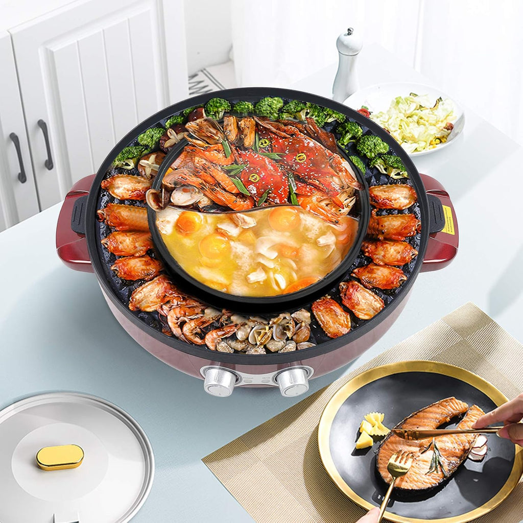 2 in 1 Electric Grill and Hot Pot with Nonstick Coating H217332