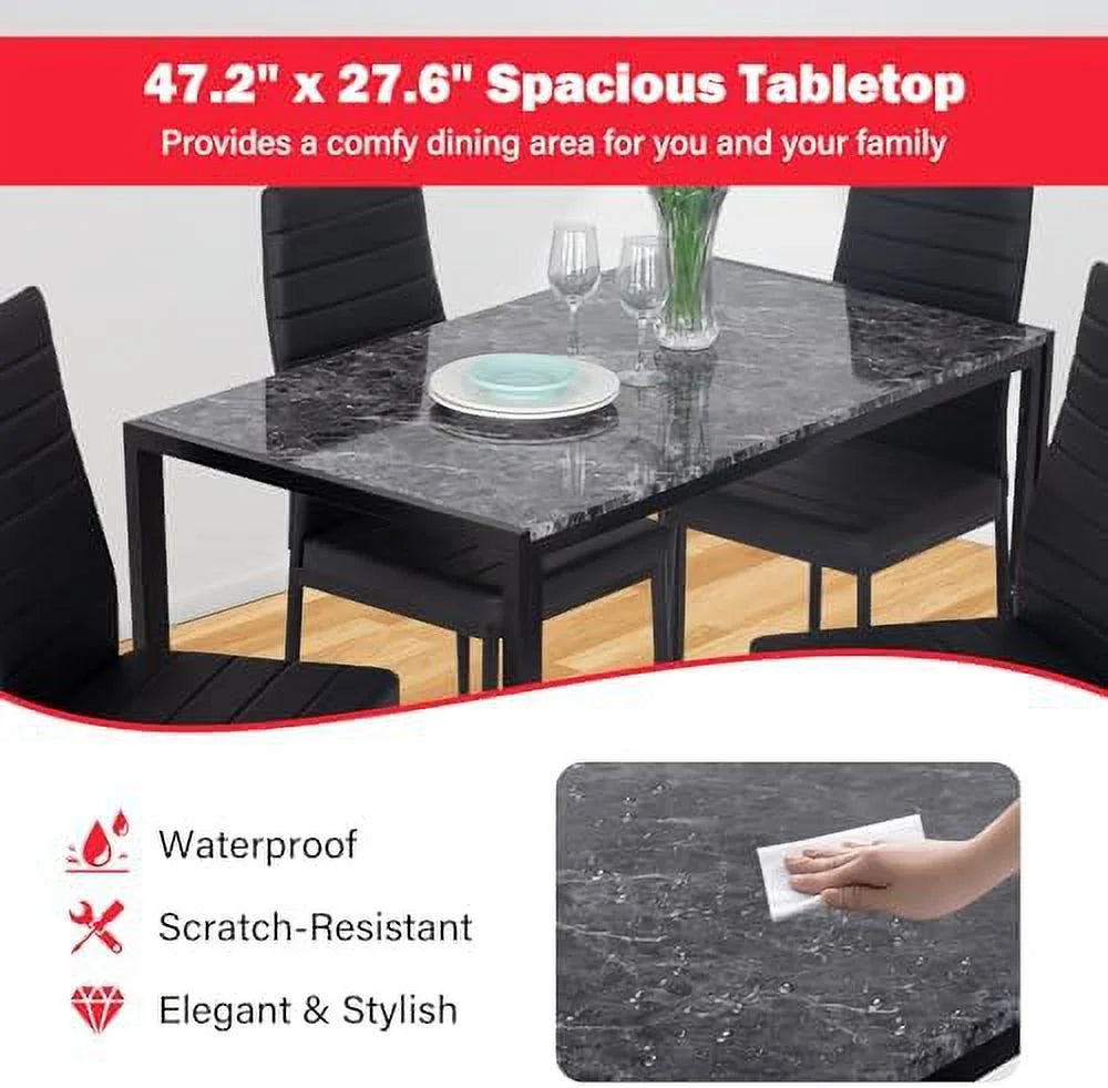 Dining Table and Chairs Set Marble Table top with 4 Chairs PU Leather P305563