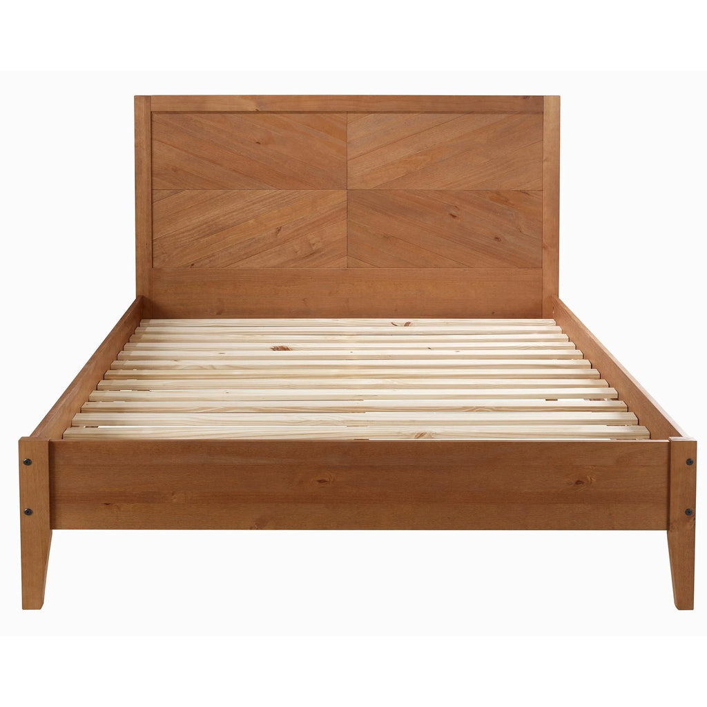 Queen Chevron Solid Wood Bed Frame Caramel D241787