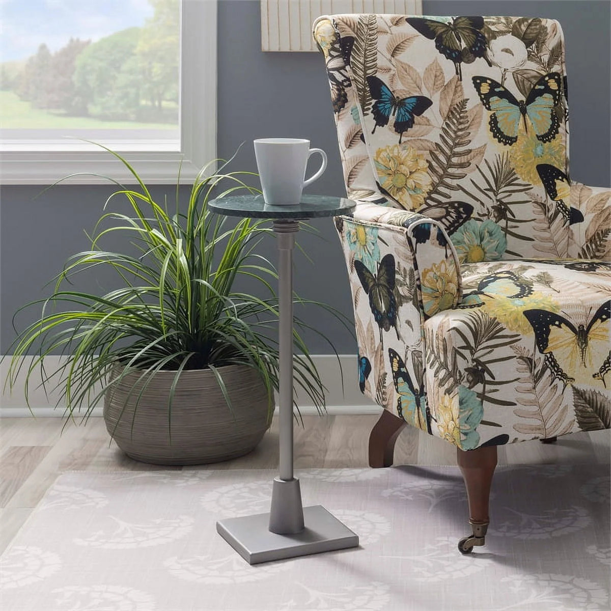 Adjustable Metal and Green Marble Accent Table R855