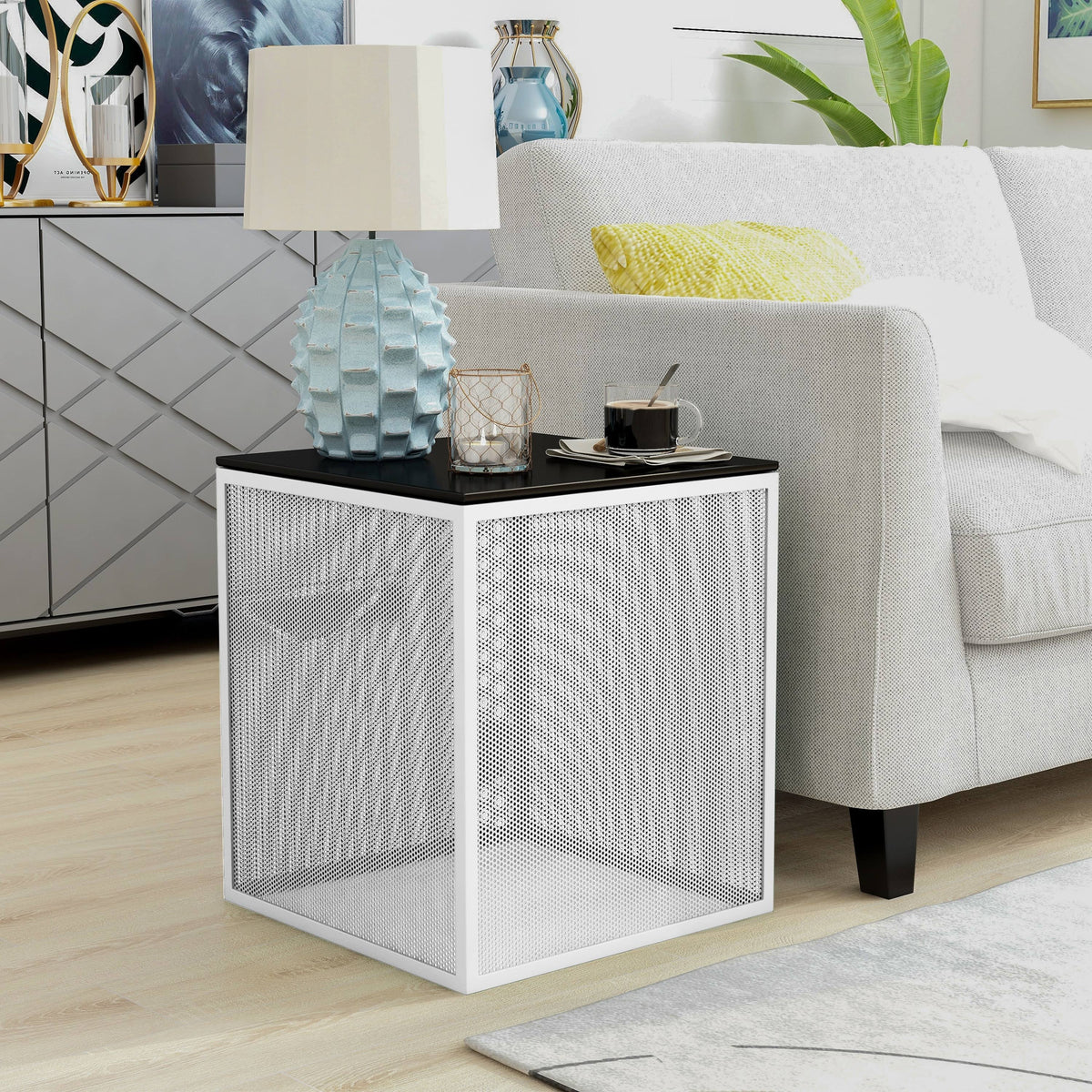 White Glass Top Side Table D51442