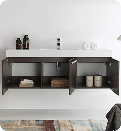 Gray Oak Wall Hung Single Sink Bathroom Cabinet V22987