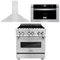 30 in. Dual Fuel Range, Range Hood, Microwave Drawer R389