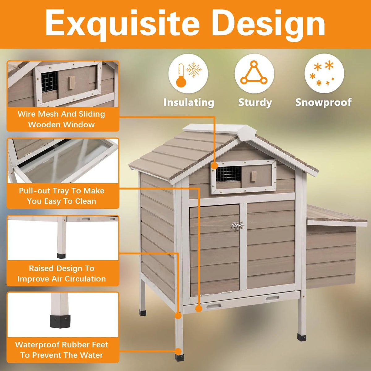 Grey Wooden Chicken Coop with Nesting Box and Ramp E92544