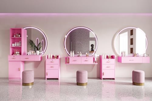 Pink Wood Computer Desk with Drawers Shelves Dresser Desk K1698