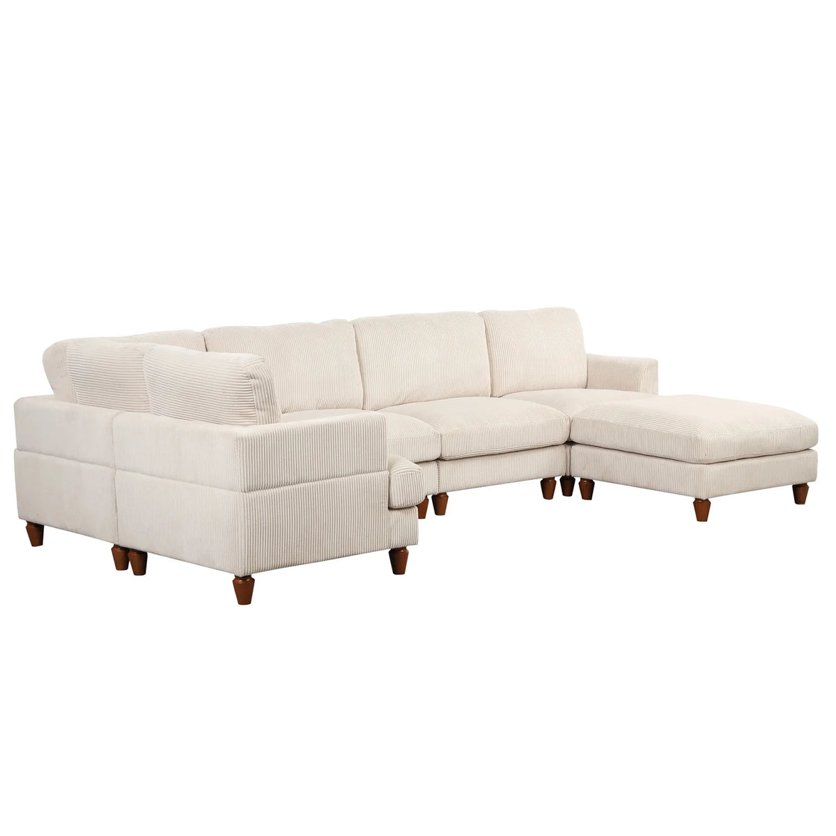 Beige Corduroy Modular Sectional Sofa with Chaise V47411