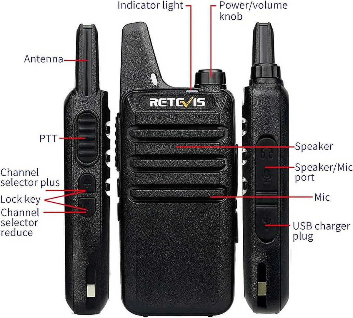 6 Pack Rechargeable Two Way Radios with Multi Gang Charger V753