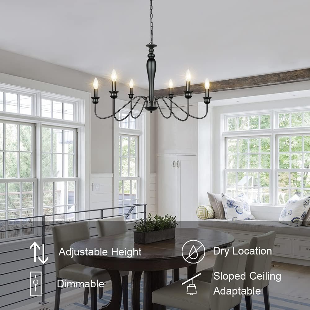 Black 6-Light Farmhouse Candle Chandelier M2547