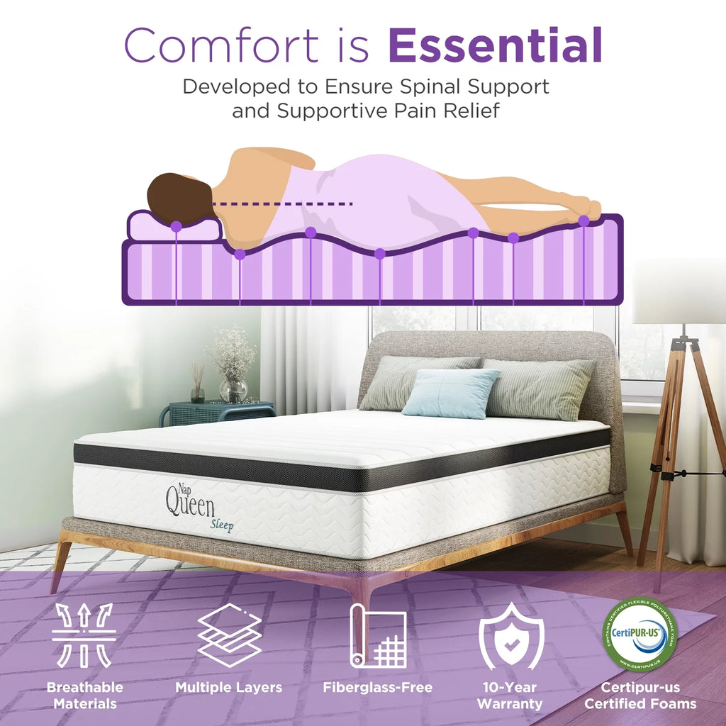 8 Inch Queen Size Hybrid Memory Foam and Coils Mattress D3027