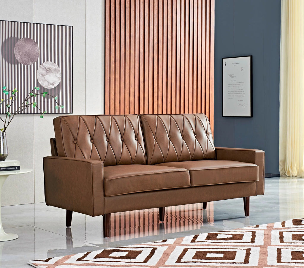 Brown Faux Leather Cushion Back Sofa M432