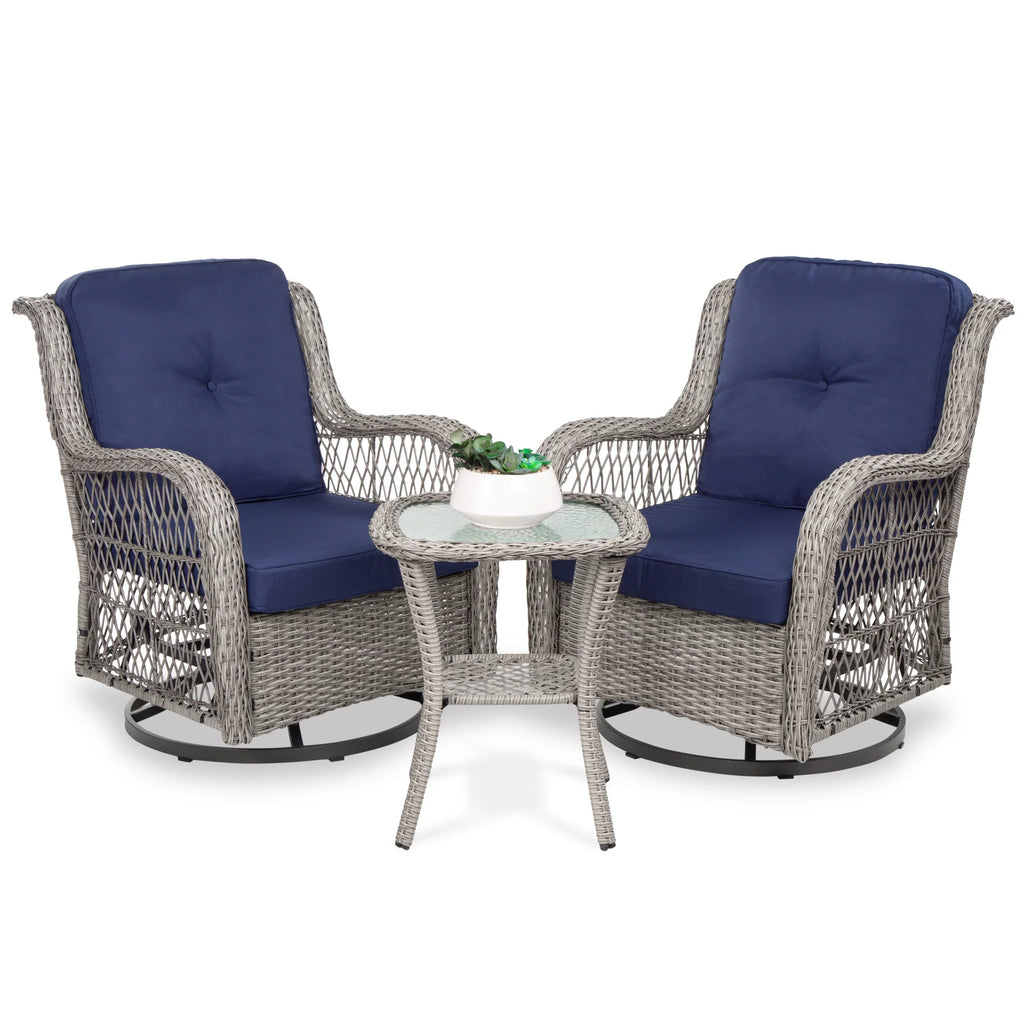 3-Piece Wicker Bistro Set with 2 Swivel Rocking Chairs X659436