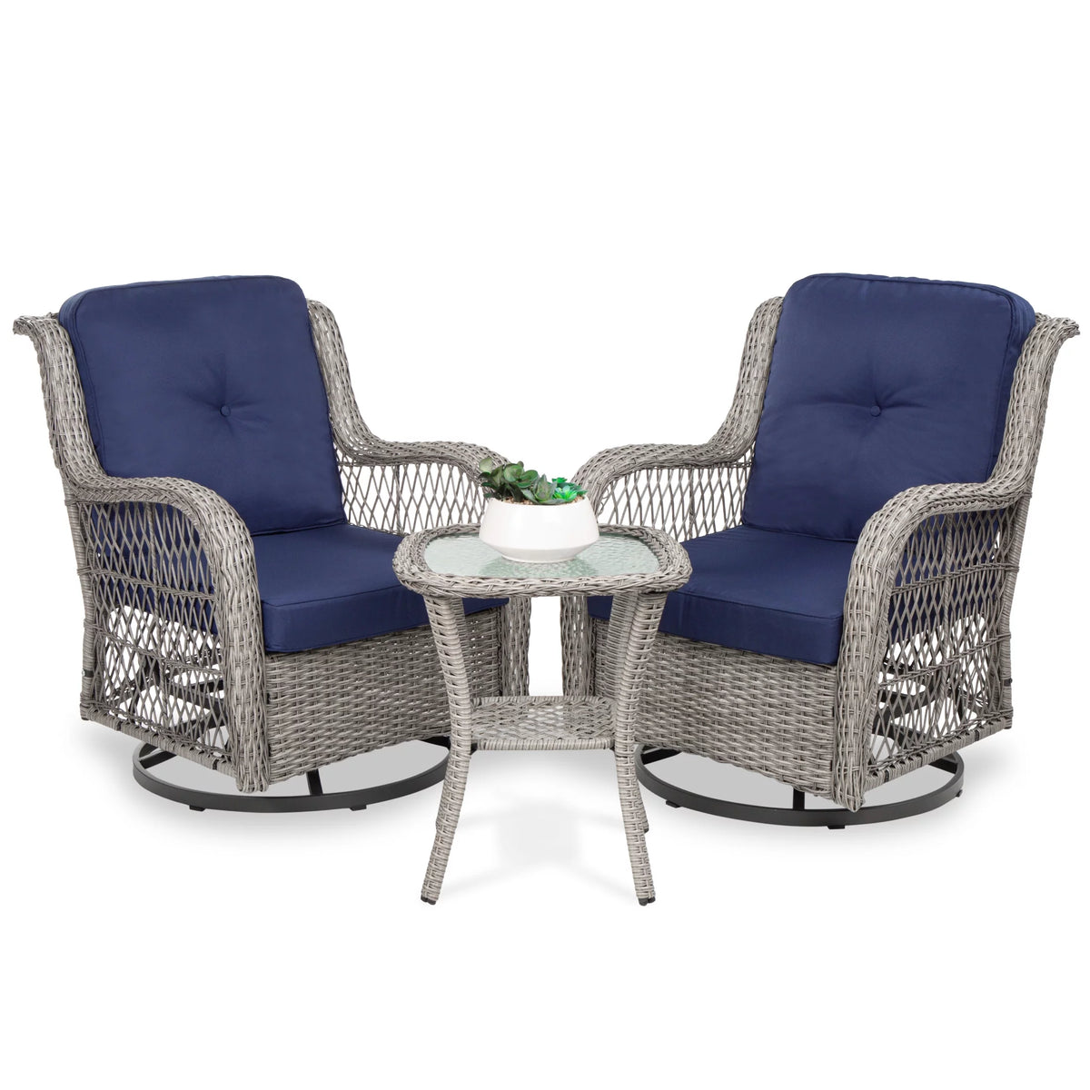 3-Piece Wicker Bistro Set with 2 Swivel Rocking Chairs X659436