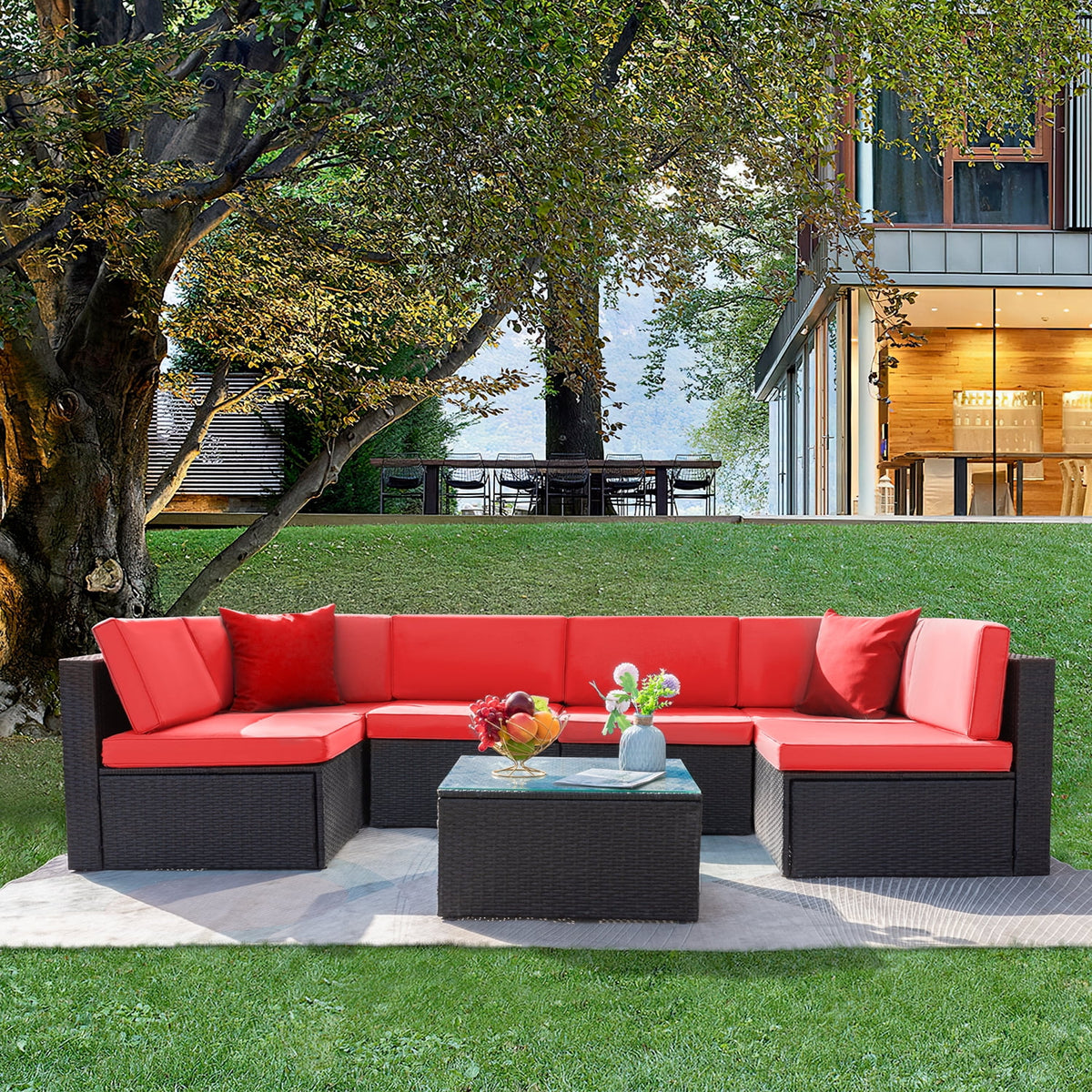 7 Pieces PE Rattan Patio Conversation Set S16071