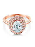 18K Rose Gold Plated Silver Oval Sky Blue Aquamarine Halo Engagement Ring H93864