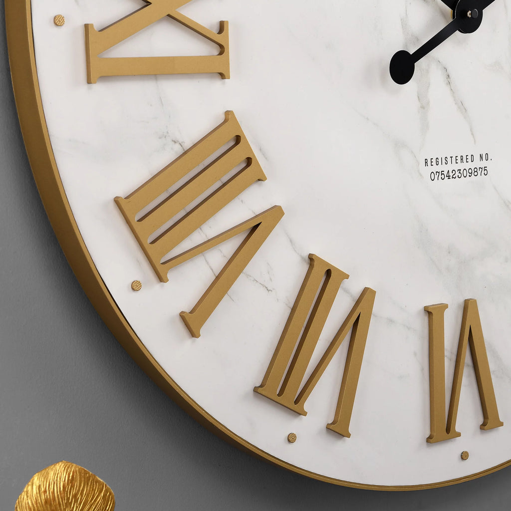 Gold and White Analog Wall Clock Y586492