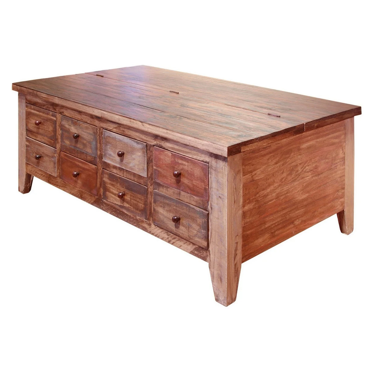 50 Inch 8 Drawer Lift Top Pine Wood Coffee Table D9405